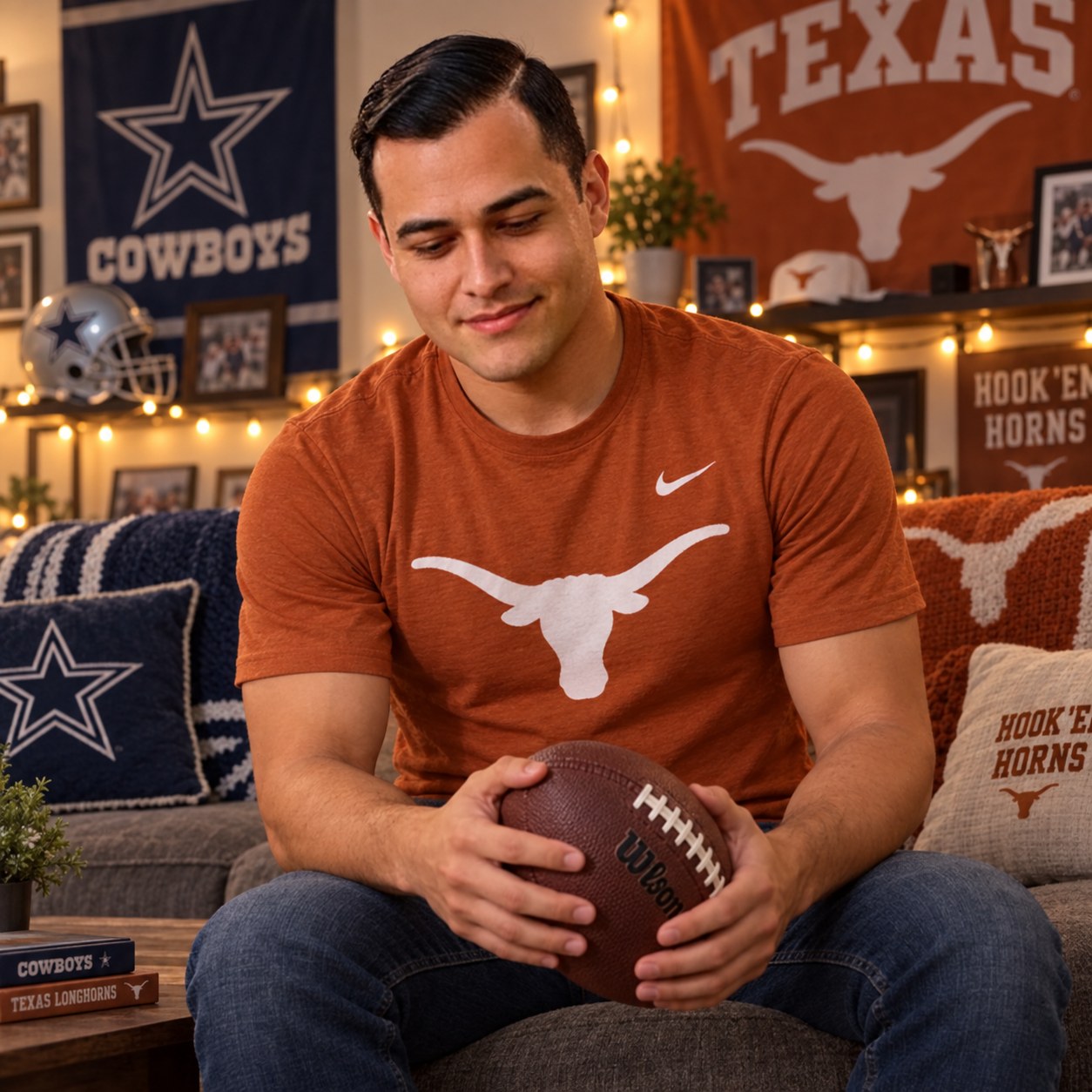 Luis in Texas Longhorns colors, off the clock